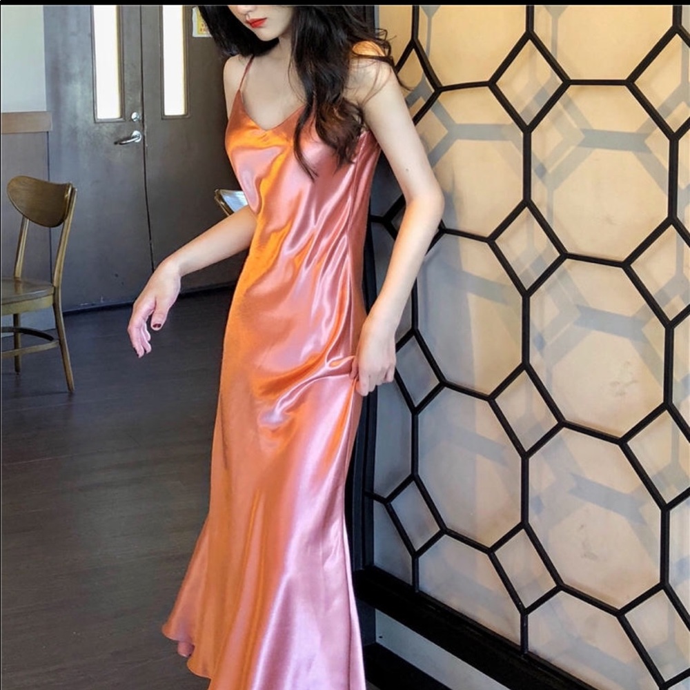 Pink Fishtail Maxi Slip Dress - Picture 1 of 6